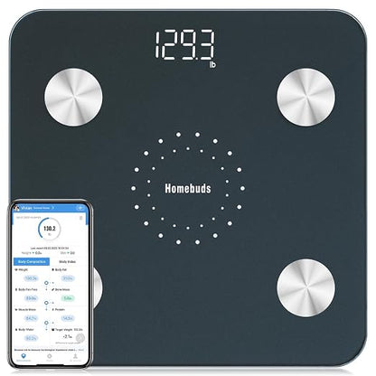 Homebuds FSA&HSA Smart Weight Scale, Precision 0.1lb by Our Professional Scale Factory Since 2001, Scale for Body Weight App Sync 13 Body Composition Including BMI and Body Fat, 400lb LED, Blue