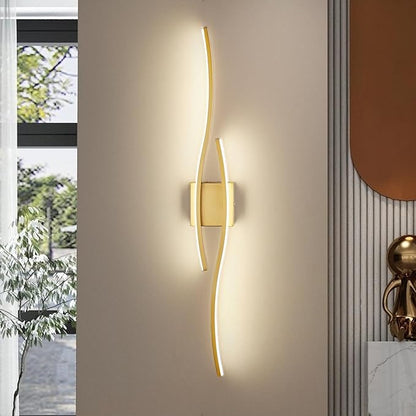 Modern Wall Sconces, Gold Wall Light Fixtures for Bedroom,3000K-6000K LED Wall Light for Living Room, Hallway, Bedroom