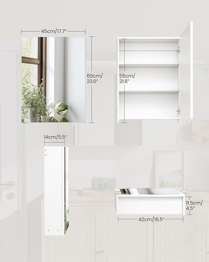 Wall-Mounted Bathroom Vanity with Mirror, Medicine Cabinet with Storage Function, Hanging Storage Cabinet, Adjustable Shelves, White