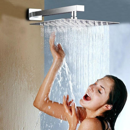 Voolan All Metal Shower Head with Extension Arm, Stainless Steel Waterfall Rainfall Showerheads, High Flow Bathroom Square Rain Shower Head (10’’ Shower Head with 16’’ Shower Arm, Brushed Nickel)