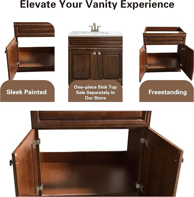 Bathroom Vanity Sink Base Ready-to-Assemble Bathroom Cabinet 24"/30'/36" Width (Vanity Base in Maple Walnut, 24 inch)