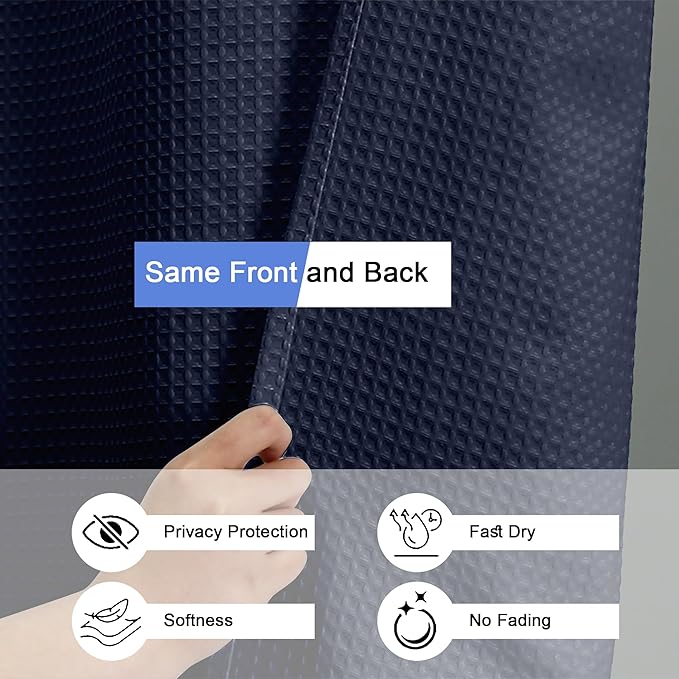 OVZME Navy Blue Shower Curtain Set, Waffle Textured Heavy Duty Fabric Shower Curtain for Bathroom, Luxury Hotel Weighted 230GSM Bath Curtain with 12 Plastic Hooks, Machine Washable, 72x72