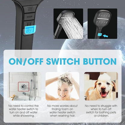 Handheld Shower Head with Extra Long Hose, 8 Setting Square Detachable Hand Held Spray with Upgrade Piano-Key Button & On Off Switch, 79" Long Stainless Steel Hose, Adjustable Bracket - Matte Black