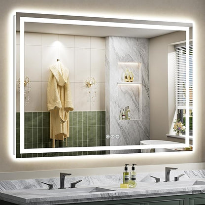 66x40 Inch LED Bathroom Mirror with Lights, Backlit & Front Lit, Anti-Fog Lighted Bathroom Vanity Mirror for Wall, Memory Function, Dimmable, HD Tempered Glass, Shatter-Proof