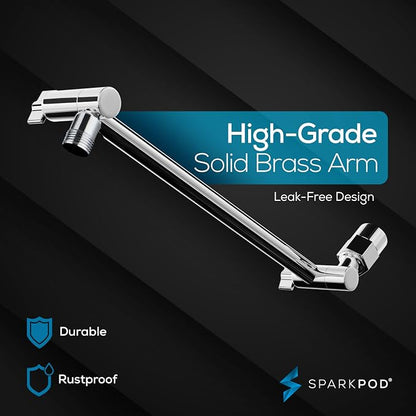 SparkPod 8" Square Rain Shower Head with 11" Shower Arm | Shower Head & Extension Arm Combo, Height Adjustable, High Pressure Performance, Easy 1-Minute Installation, Polished Chrome