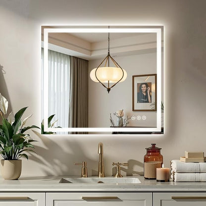 32x36 LED Bathroom Mirror with Anti-Fog, Backlit & Front Lit, Memory | Stepless Dimmable 3 Color CRI 95+ Shatterproof Tempered Glass ETL Listed for Safety Lighted Bathroom Vanity Mirror for Wall