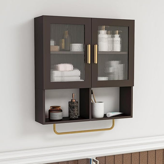 Wall Mounted Bathroom Storage Cabinet Medicine Cabinet with Acrylic Doors & Towel Bar Adjustable Shelves for Bathroom, Laundry Room, Bedroom, Enterway