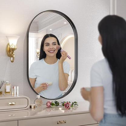 Brightify Black Oval Mirror for Bathroom 24x40 Inch, Matte Black Vanity Mirrors for Wall Metal Frame, Modern Wall Mirror for Bedroom Living Room Wall Decorative Hang Vertical and Horizontal
