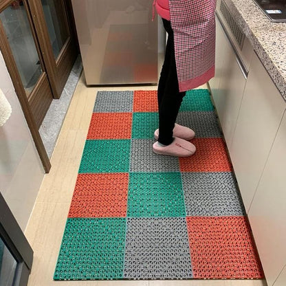 SOUJOY 12 Pieces Modular Interlocking Cushion, 11.6" x 11.6" Rubber Floor Tiles with Holes, Non-Slip Splicing Drainage Mat for Pool Shower Bathroom Kitchen Patio Balcony Yard Pet Area