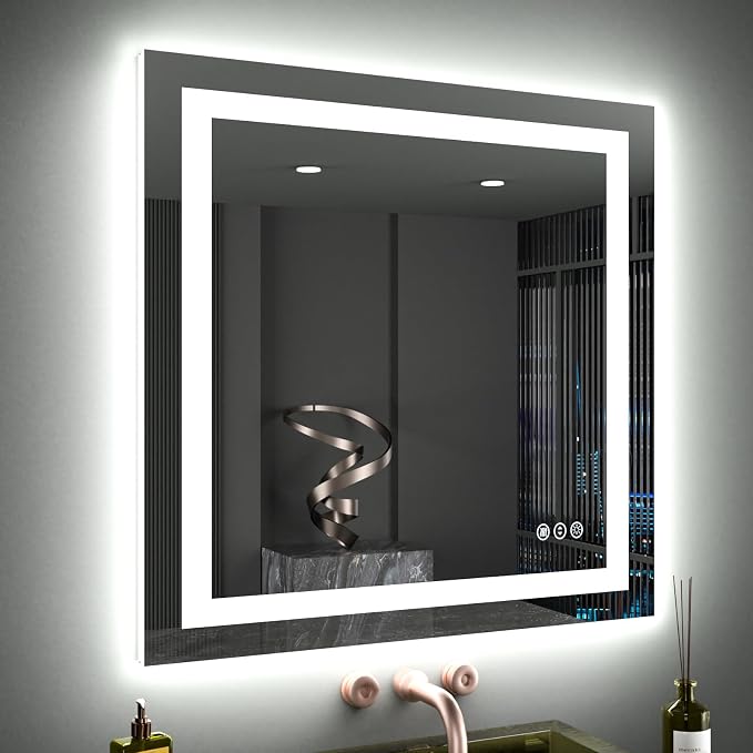 LOAAO 40"X38" LED Bathroom Mirror with Lights, UL Listed | Anti-Fog, Dimmable, 3 Color Temperature, Backlit + Front Lit, Memory Function, Tempered Glass