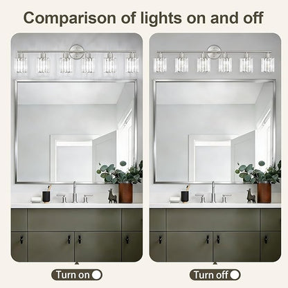 Crystal Bathroom Light Fixtures,Bathroom Lighting Fixtures Over Mirror, Modern 6-Light Brushed Nickel Vanity Lights for Mirror, Restroom,Kitchen(Ceramic E26 Socket,Bulbs Not Include)