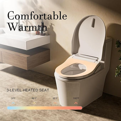 Electric Bidet Toilet Seat Elongated with Warm Water Wash | Heated Seat, Warm Air Dryer, Remote Control, Self-Cleaning Nozzle, LED Night Light, Soft Close Lid