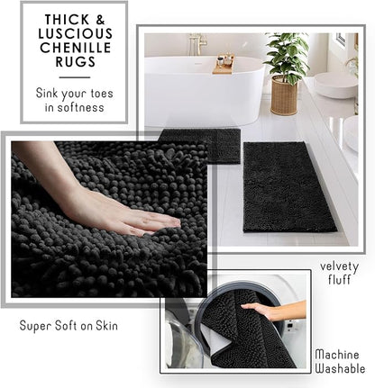 Clara Clark Coal Black Bathroom Set - Bathroom Sets with Shower Curtain and Rugs, 26PC Bathroom Accessory Set, Shower Curtain Set with Adhesive Corner Shower Caddy Hanging & Soap Dispenser