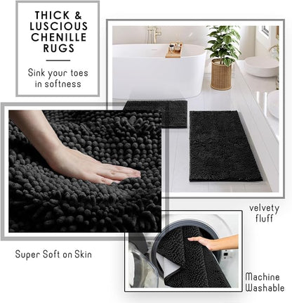 Clara Clark Bathroom Set - Black Bathroom Accessories Set, 6PC Bathroom Accessory Set, Bathroom Sets with Bathroom Rugs, Toilet Brush, Trash Can & Soap Dispenser