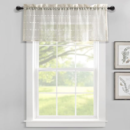 Lush Decor Farmhouse Textured Sheer Window Curtain Valance, 52"W x18"L, Beige