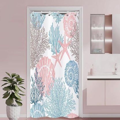 Nautical Coastal Shower Curtain, Blue Pink Ocean Beach Seashell Starfish Themed Bathroom Curtain Waterproof Fabric Machine Washable with Hooks, 36" Wx72 L