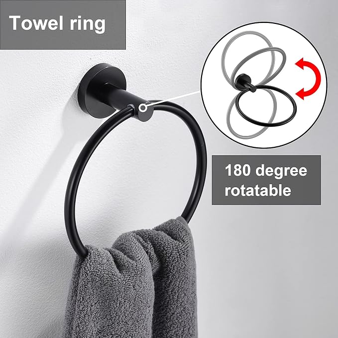 Matte Black Toilet Paper Holder and Hand Towel Holder, 2 Pieces Bathroom Hardware Accessories Set, SUS304 Stainless Steel Sturdy Wall Mount Toilet Paper Roll Holder and Towel Rack, Black