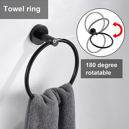 Matte Black Toilet Paper Holder and Hand Towel Holder, 2 Pieces Bathroom Hardware Accessories Set, SUS304 Stainless Steel Sturdy Wall Mount Toilet Paper Roll Holder and Towel Rack, Black