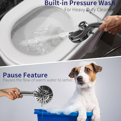 Filtered Shower Head with Handheld, Magnetic Adjustable, Chome | High Pressure 9 Spray Modes, 10-Stage Water Filtration System, Anti-Clog Nozzles, 60-Inch Long Hose