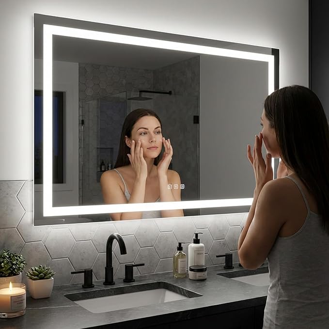 48"x 32" LED Bathroom Mirror with Light, Front and Backlit LED Mirror for Bathroom, Anti-Fog, Stepless Dimmable, 3 Colors, LED Vanity Mirror with Lights, Memory Function, Tempered Glass