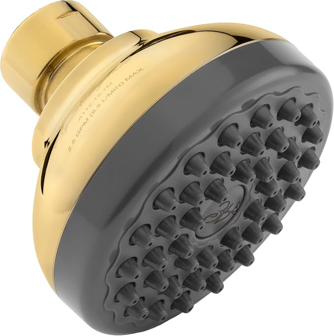 Aqua Elegante Pressure Boosting Shower Head - 2.5 GPM - Polished Brass | 3 Inch Wall Mount, Water Saving Showerhead, Best For Low Flow Showers With Anti-Clog Nozzles & Adjustable Brass Fitting