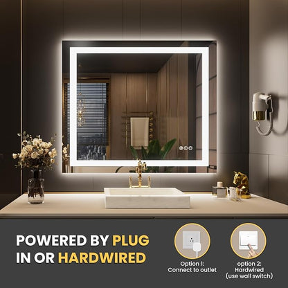 LOAAO 44"X36" LED Bathroom Mirror with Lights, UL Listed | Anti-Fog, Dimmable, 3 Color Temperature, Backlit + Front Lit, Memory Function, Tempered Glass