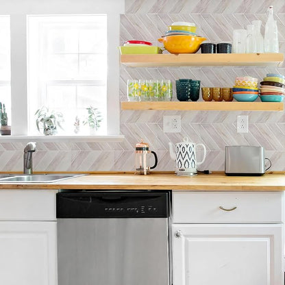 STICKGOO Herringbone Peel and Stick Backsplash, Eurasian Wood, 10 Sheets | 12.6 x 9.7 in, Thicker Rectangular Vinyl Stick-On Wall Tiles, Easy Alignment, Waterproof, Easy to Clean, Kitchen/Bathroom