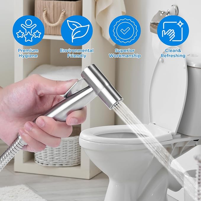 Handheld Bidet Sprayer for Toilet – Stainless Steel Adjustable Pressure Bidet Sprayer Kit with Brass T-Valve – Multipurpose Toilet Bidet Sprayer for Feminine Hygiene, Baby Cloth Diaper & Pet Wash