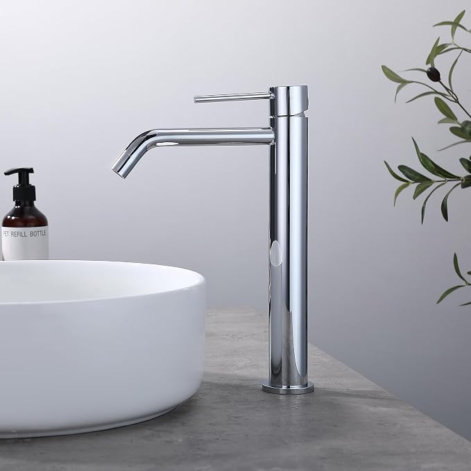 Chrome Tall Bathroom Faucet with Sink Drain and Supply Lines, JXMMP Single Handle Vessel Sink Faucet Chrome Single Hole, Stainless Steel Vessel Faucet JXM1001CP