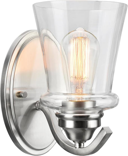 Aspen Creative 62115-1, One-Light Metal Bathroom Vanity Wall Light Fixture, 5 3/8" Wide, Transitional Design in Satin Nickel with Clear Glass Shade