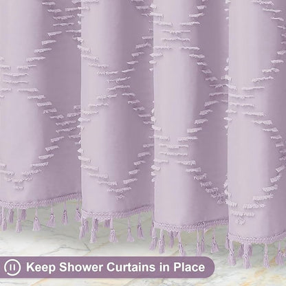 Lavender Boho Fabric Shower Curtain with Tassel 72x72, Tufted Textured | Modern Farmhouse Curtain for Bathroom, Standard Bathroom Curtain, Minimalist Decor, Waterproof