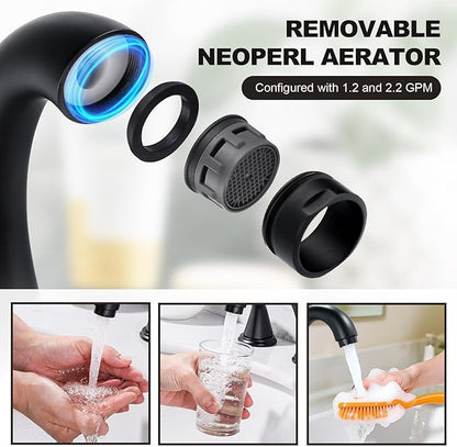 Widespread Bathroom Sink Faucet, ALEASHA Matte Black Bathroom Faucet with Pop Up Drain, Washroom Sink Faucets 3 Holes for RV/Vanity Camper, 304 Stainless Steel Tap with Lead-Free Supply Lines