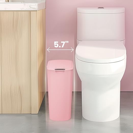 Cesun Automatic Small Bathroom Trash Can with Lid, 2.6 Gallon, Pink | Motion Sensor, Plastic, Touchless, Odor Control, Smart Garbage Can, Battery Operated, Manual Button, for Office/RV/Bedroom