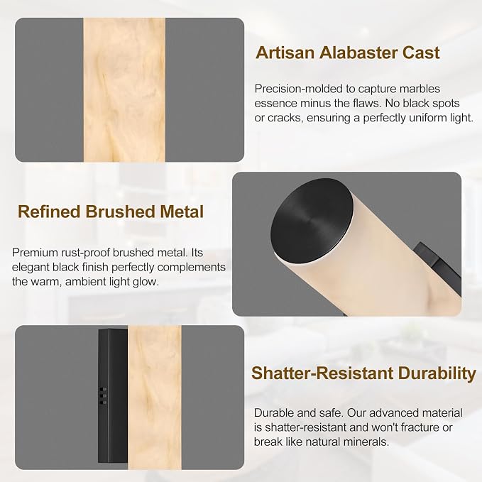 Alabaster Wall Sconce Black, 36" Large Matte Black Linear Sconce, Durable Modern Wall Sconces for Bathroom Vanity, Dimmable 3000K Faux Alabaster Lighting for Living Room, Bedroom, Stairs (1 Pack)
