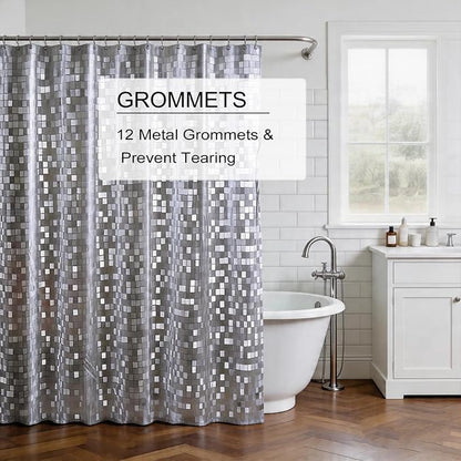 TIKABC Shower Curtain Liner, 4G PEVA Shower Liner, Plastic Peva Waterproof Shower Curtains, 72x72 inch with Grommet Holes 3 Magnetic Weights