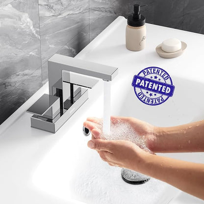 Bathroom Sink Faucet, Hurran 4 inch Chrome Bathroom Faucets for Sink 3 Hole with Pop-up Drain and Supply Lines, Stainless Steel 2-Handle Faucet for Vanity RV Restroom, 2 Pack