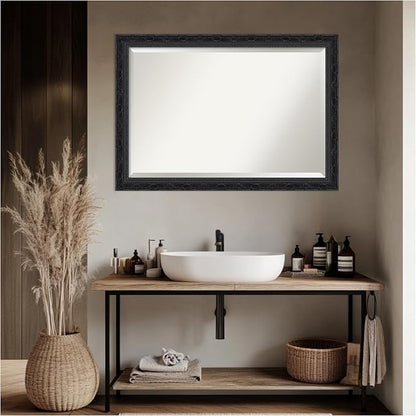 Amanti Art Black Bathroom Mirror for Over Sink, 28x40 Filigree Gloss Black Rectangle Vanity Mirror, Large Traditional Frame, Hangs Horizonally and Vertically, Bathroom Wall Decor, Beveled Edge