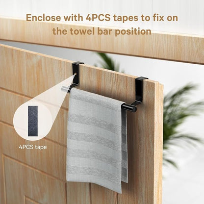 Over Cabinet Towel Bar, Stainless Steel Towel Holder, Black, 2 Pack | No-drill Over Cabinet Towel Rack, Rustproof Stainless steel, Scratch-resistant Foam Pads, Fits Doors Up to 0.8"