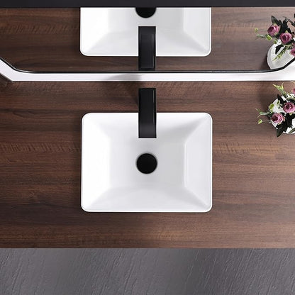 Small Bathroom Vessel Sink 15.5'' x 11.9'' Semi Recessed Bathroom Sink Rectangular Drop-in Vanity Sink with Overflow White Ceramic Modern Art Basin