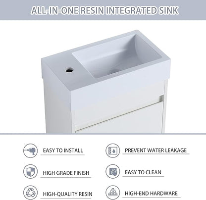18 Inch Small Bathroom Vanity with Sink, 18" Floating Bathroom Vanity for Small Space, Wall Mounted Cabinet Set with Resin Basin Sink, Soft Close Door (WSG, 005-18" W X 10" D)