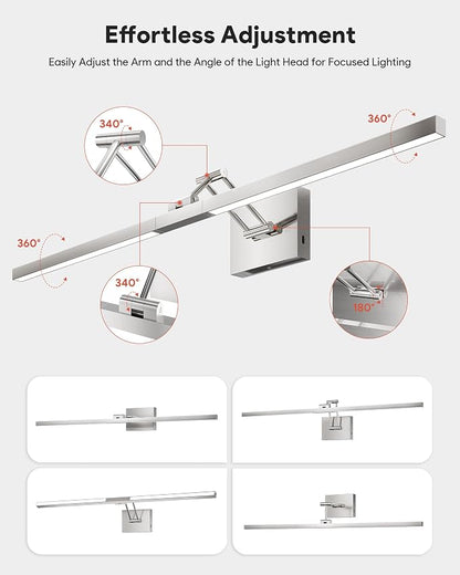 VONLUCE 36" LED Bathroom Vanity Light, 3CCT Modern LED Vanity Lights with 360° Rotatable Head Swing Arm, 15.4W Bathroom Light Fixture Over Mirror, LED Lights for Bathroom Bedroom, Brushed Nickel | 3CCT, Flicker-free, 360° Rotatable Head & Swing Arm, IP...
