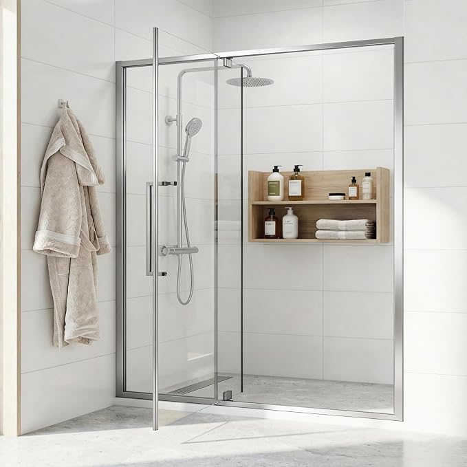 56-60" W x 72" H Semi-Frameless Pivot Swing Shower Doors, Chrome Finish | 1/4" (6mm) Clear SGCC Tempered Glass with a 24.8" walk-in opening, Reversible Installation, Magnetic Closing
