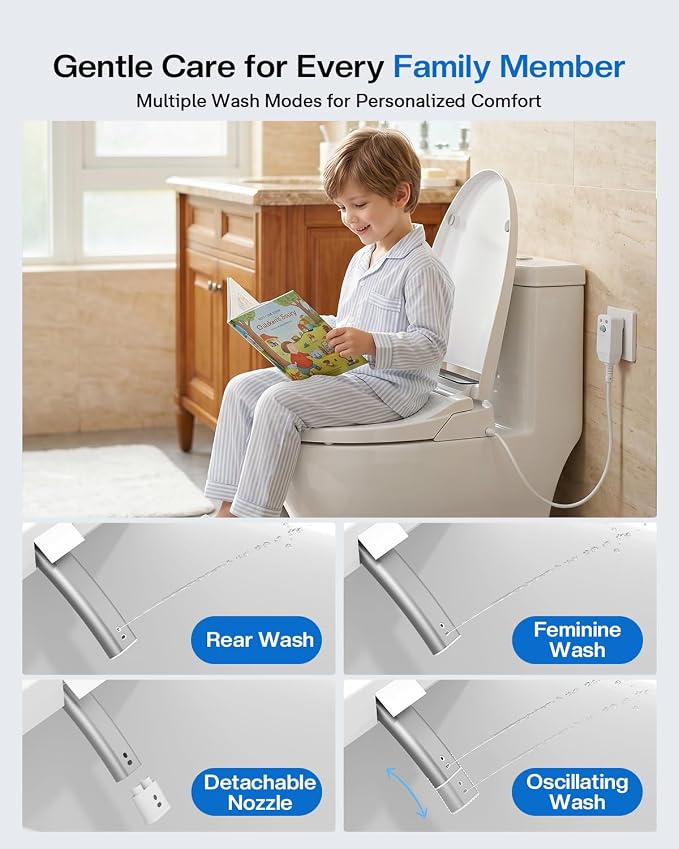 Smart Bidet Toilet Seat Elongated, KEETO Electric Heated Seat with Instant Warm Water, Warm Air Dryer, Front & Rear Wash, Oscillating Nozzle, Wireless Remote, Night Light, Soft Close Lid