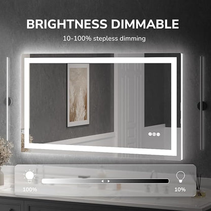 LED Bathroom Mirror 55x30 Inch Tempered Glass - Frameless LED Backlit Lighted Mirror for Bathroom Vanity with Anti-Fog, 3 Colors Dimmable, Memory Function, Wall-Mounted | Tempered Glass - Frameless Backlit Lighted Mirror for Bathroom Vanity with Anti-F...