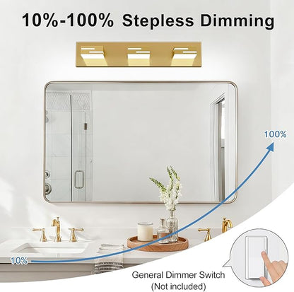LED Modern Bathroom Vanity Light Fixtures, 3-Light 22-inch Dimmable Gold Vanity Lights for Bathroom Lighting Fixtures Over Mirror, with 350° Rotatable Heads (Cool White 6000K)