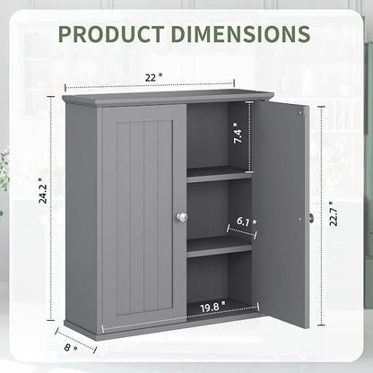 Bathroom Wall Cabinet, Bathroom Cabinet Wall Mount, Over Toilet Space Saver Storage Cabinets Wall Mounted, Wood Medicine Cabinets with Doors, Grey