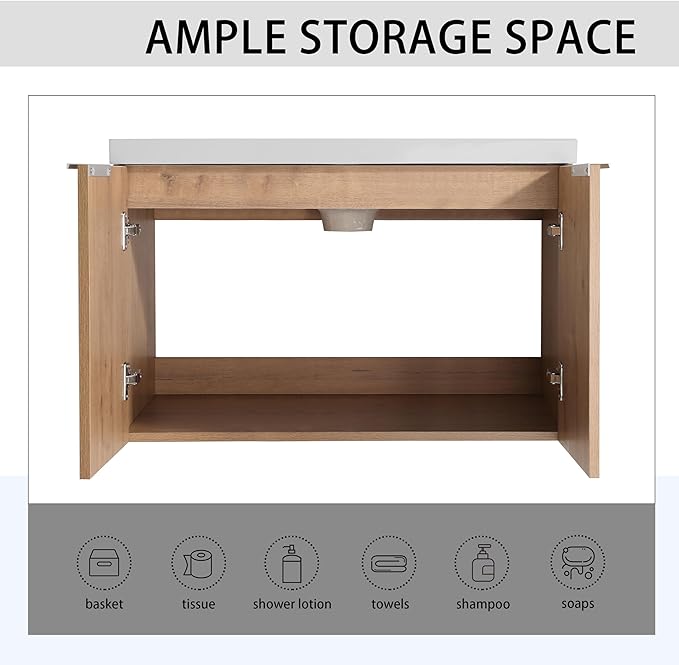 72" Floating Double Sink Bathroom Vanity Brown Wall Mount Bathroom Vanity Cabinet with Sink Combo, 72-Inch Bathroom Vanities Set with Open Storage Shelf & 2 Side Cabinet & 2 30in Bathroom Vanities