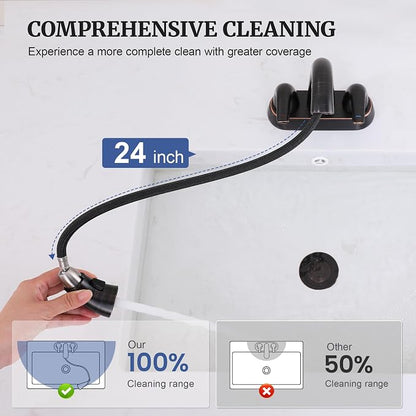 Bathroom Faucet with Sprayer, 4 Inch Oil Rubbed Bronze with Pop Up Drain | Ultimate Unicorn Centerset Pull Down Vanity Faucets 3 Hole- Two Handle Modern Washbasin Tap Set for Rv Lavatory Restroom