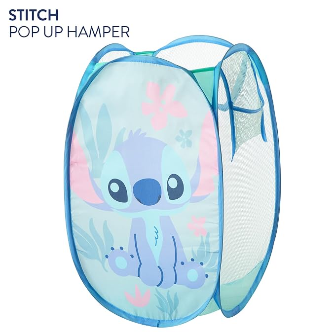 Disney Stitch Pop Up Hamper – Collapsible Laundry Basket with Durable Carry Handles – 21'' x 13.5'' – Lightweight Storage Bin for Kids, Nursery, Bedroom & Toys