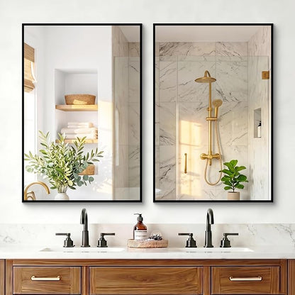 Bathroom Mirror for Wall, 36"x24" Black Vanity Mirror | Sturdy Rectangular Metal Frame, HD Tempered Glass, Hangs Horizontally or Vertically in Bedroom, Living Room, Entryway